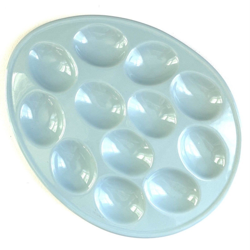Vintage DEVILED EGG PLATE Robins Pastel Pale Blue ND Exclusive of China EASTER